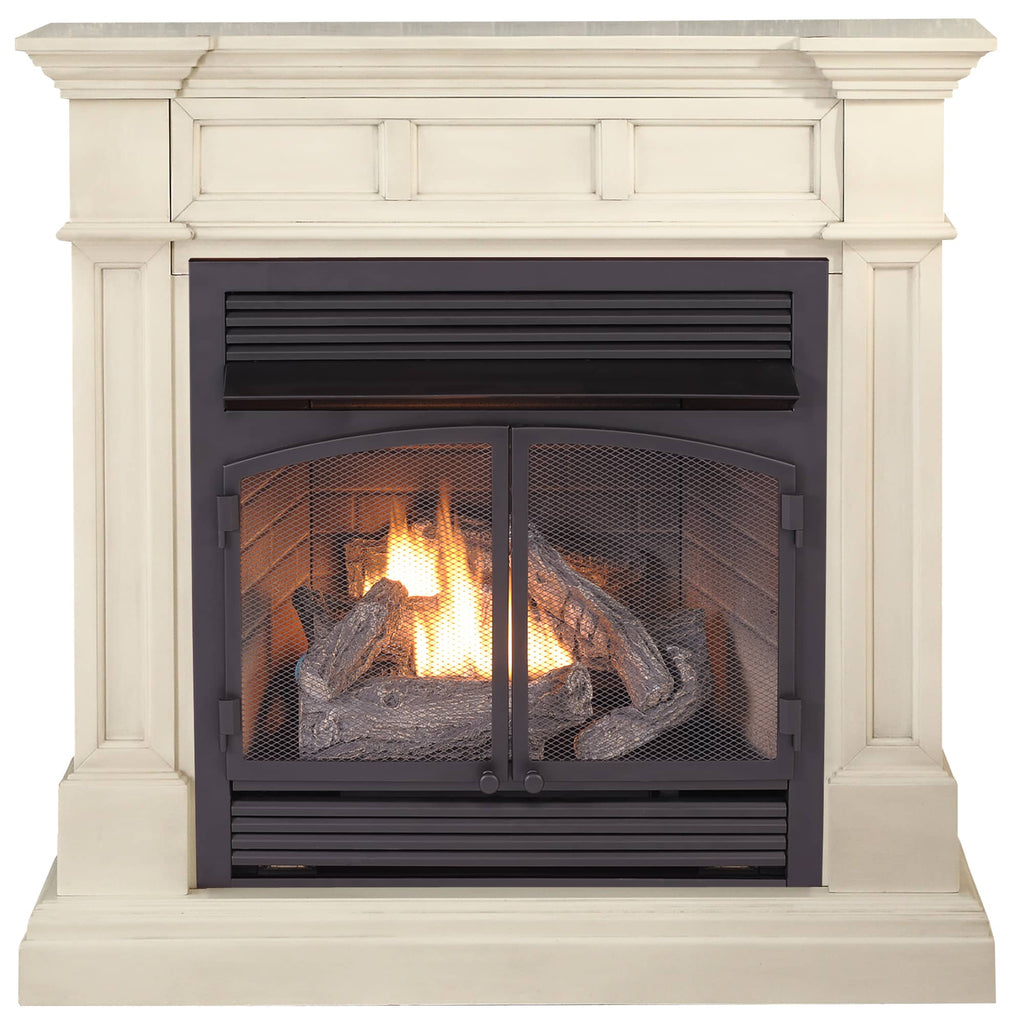 USAProcom-ProCom Dual Fuel Vent Free Gas Fireplace System - 32,000 BTU, T-Stat Control, Antique White Finish - Model# FBNSD400T-2AW-Dual Fuel Vent Free Gas Fireplace System