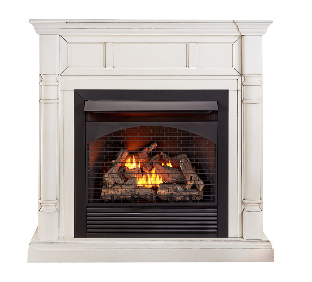 USAProcom-ProCom Full Size Dual Fuel Vent Free Gas Fireplace System - 32,000 BTU, Remote Control, Antique White Finish - Model# FBNSD32RT-2AW-Dual Fuel Vent Free Gas Fireplace System