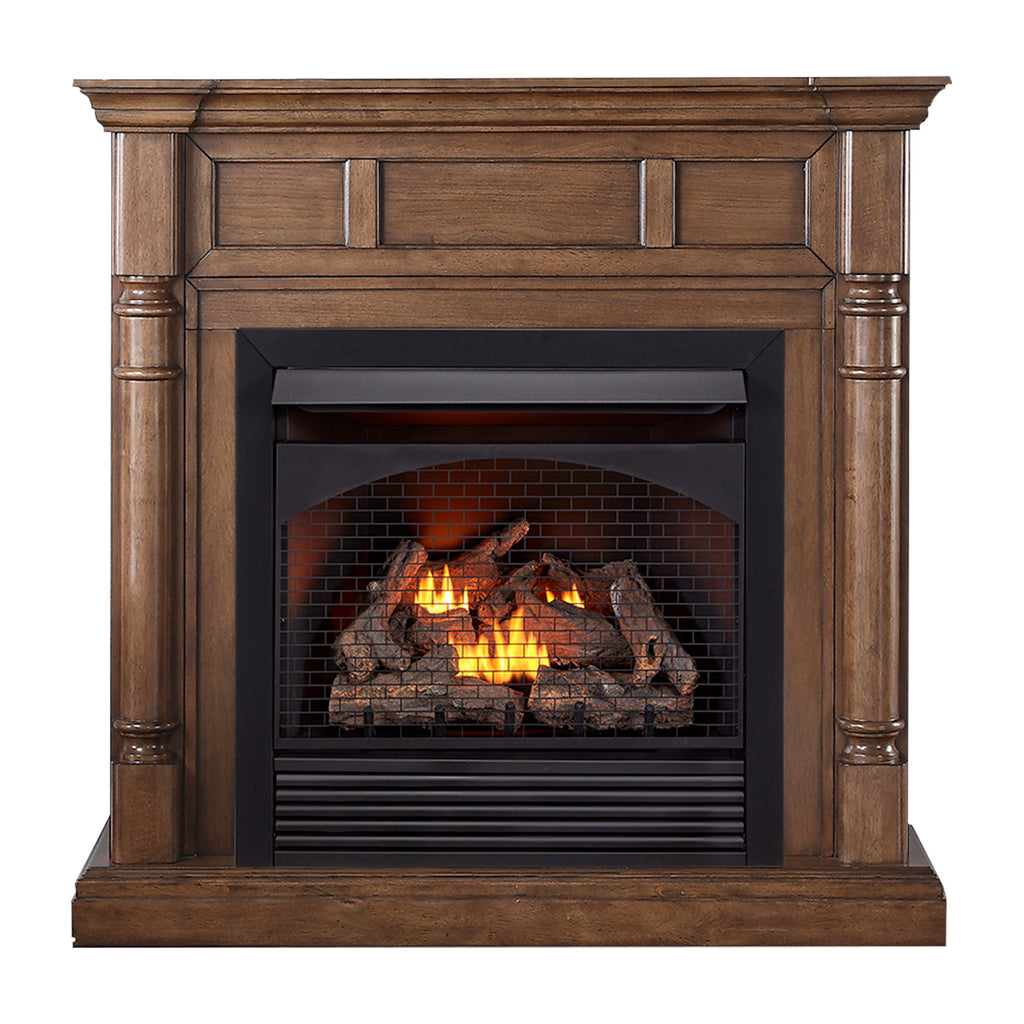 USAProcom-ProCom Full Size Dual Fuel Vent Free Gas Fireplace System - 32,000 BTU, Remote Control, Walnut Finish - Model# FBNSD32RT-2WN-Dual Fuel Vent Free Gas Fireplace System