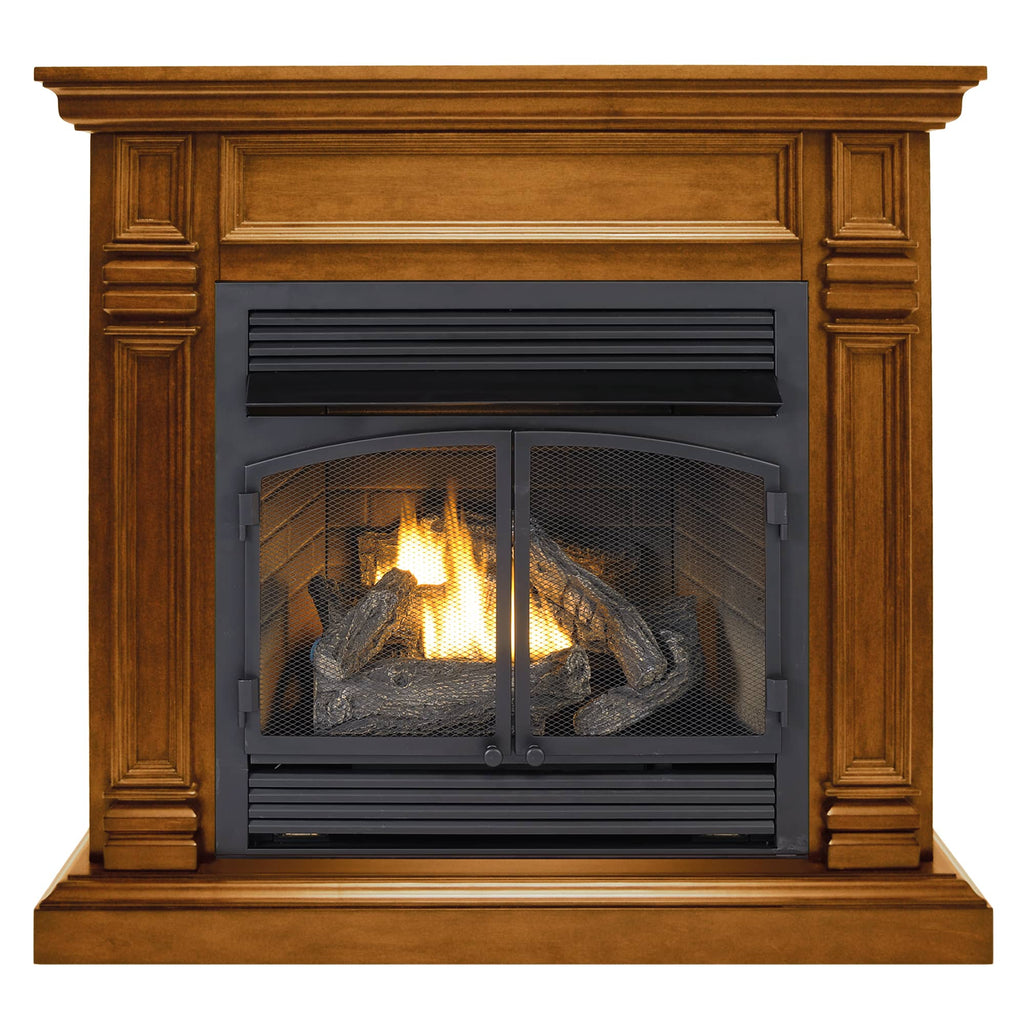 USAProcom-ProCom Dual Fuel Vent Free Gas Fireplace System - 32,000 BTU, Remote Control, Apple Spice Finish - Model# FBNSD400RT-2-AS-Dual Fuel Vent Free Gas Fireplace System