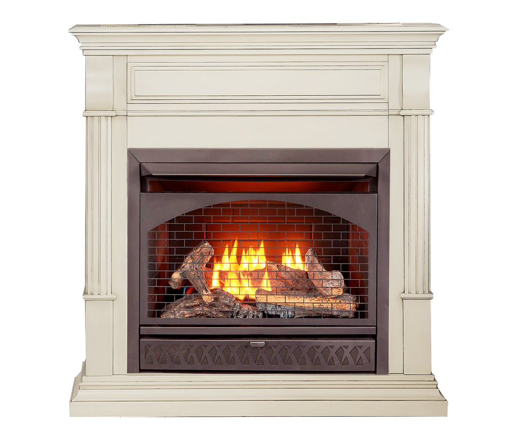 USAProcom-ProCom Dual Fuel Vent Free Gas Fireplace System - 26,000 BTU, T-Stat Control, Antique White Finish - Model# FBNSD28T-2AW-Dual Fuel Vent Free Gas Fireplace System, Fireplaces