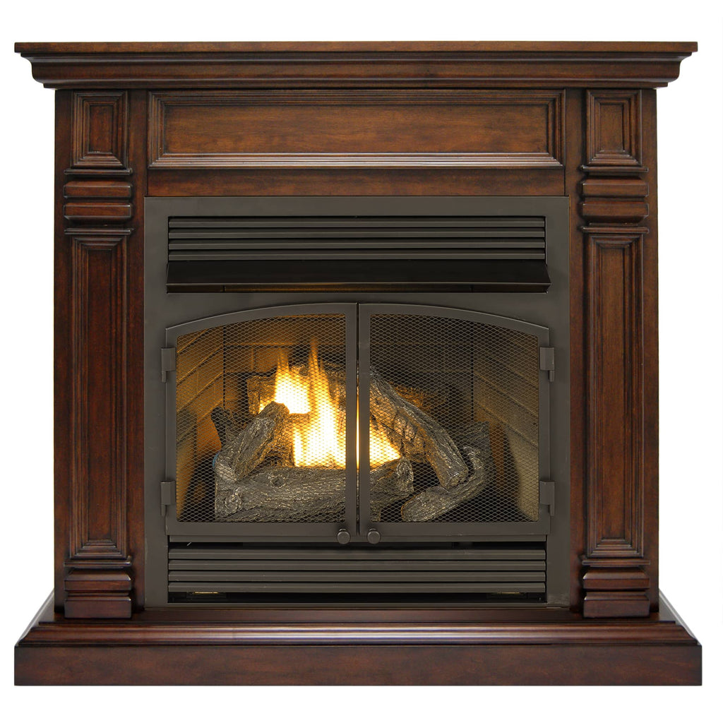 USAProcom-ProCom Dual Fuel Vent Free Gas Fireplace System - 32,000 BTU, T-Stat Control, Walnut Finish - Model# FBNSD400T-2W-Dual Fuel Vent Free Gas Fireplace System