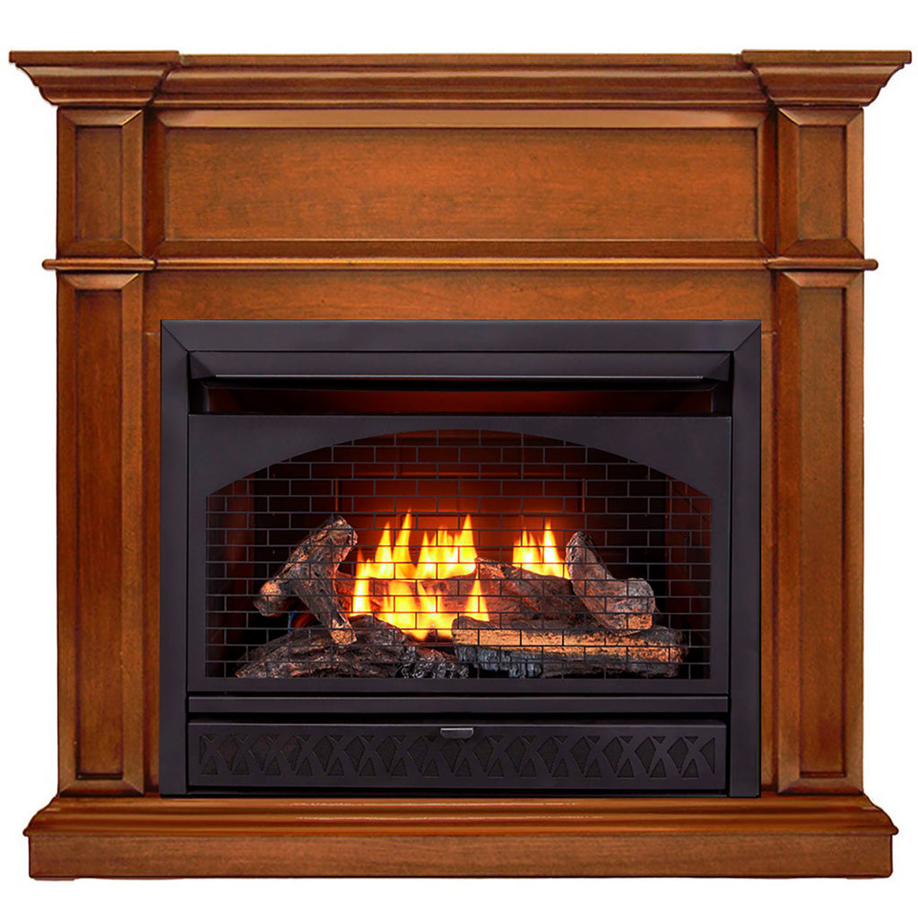 USAProcom-ProCom Dual Fuel Vent Free Gas Fireplace System - 26,000 BTU, T-Stat Control, Apple Spice Finish - Model# FBNSD28T-3AS-Dual Fuel Vent Free Gas Fireplace System