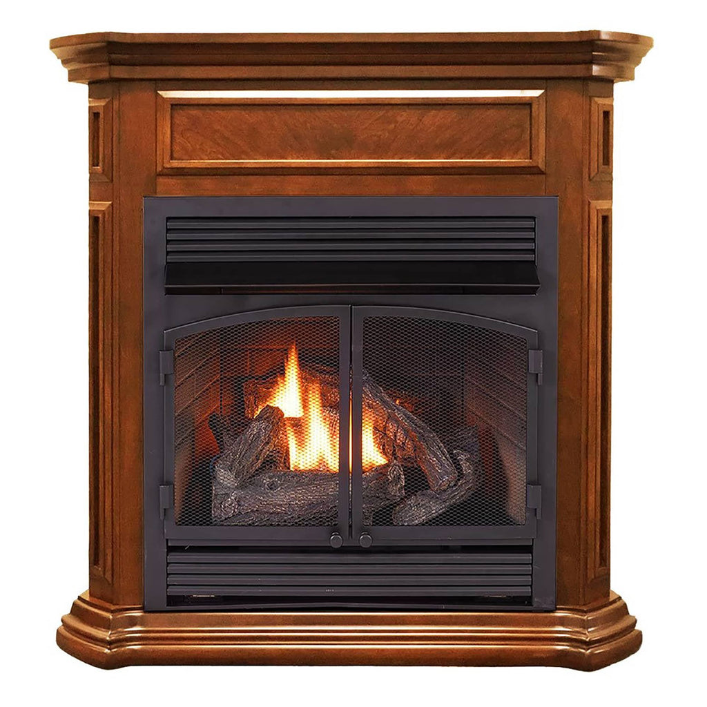 USAProcom-ProCom Dual Fuel Vent Free Gas Fireplace System - 32,000 BTU, Remote Control, Apple Spice Finish - Model# FBNSD400RT-4AS-Dual Fuel Vent Free Gas Fireplace System