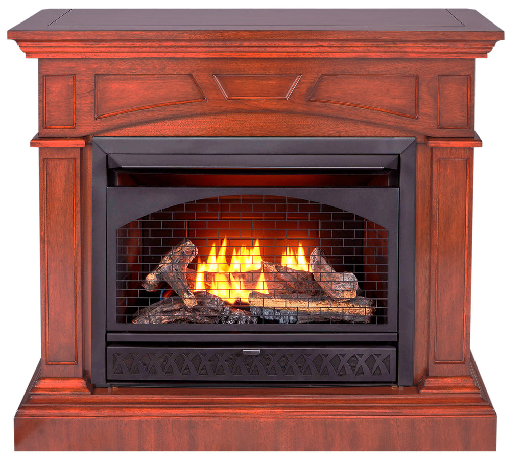USAProcom-ProCom Dual Fuel Vent Free Gas Fireplace System - 26,000 BTU, T-Stat Control, Heritage Cherry Finish - Model# FBNSD28T-MHC-Dual Fuel Vent Free Gas Fireplace System