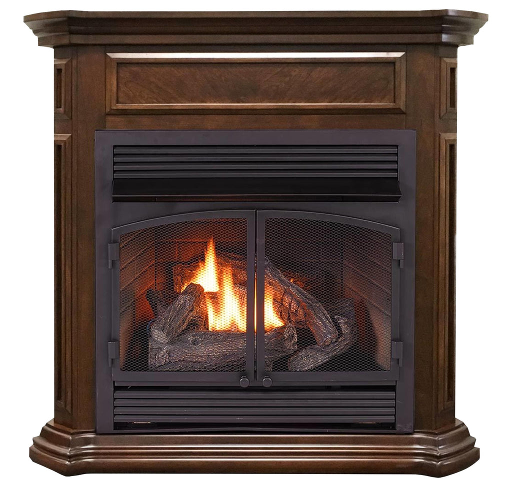 USAProcom-ProCom Dual Fuel Vent Free Gas Fireplace System - 32,000 BTU, Remote Control, Nutmeg Finish - Model# FBNSD400RT-4NG-Dual Fuel Vent Free Gas Fireplace System