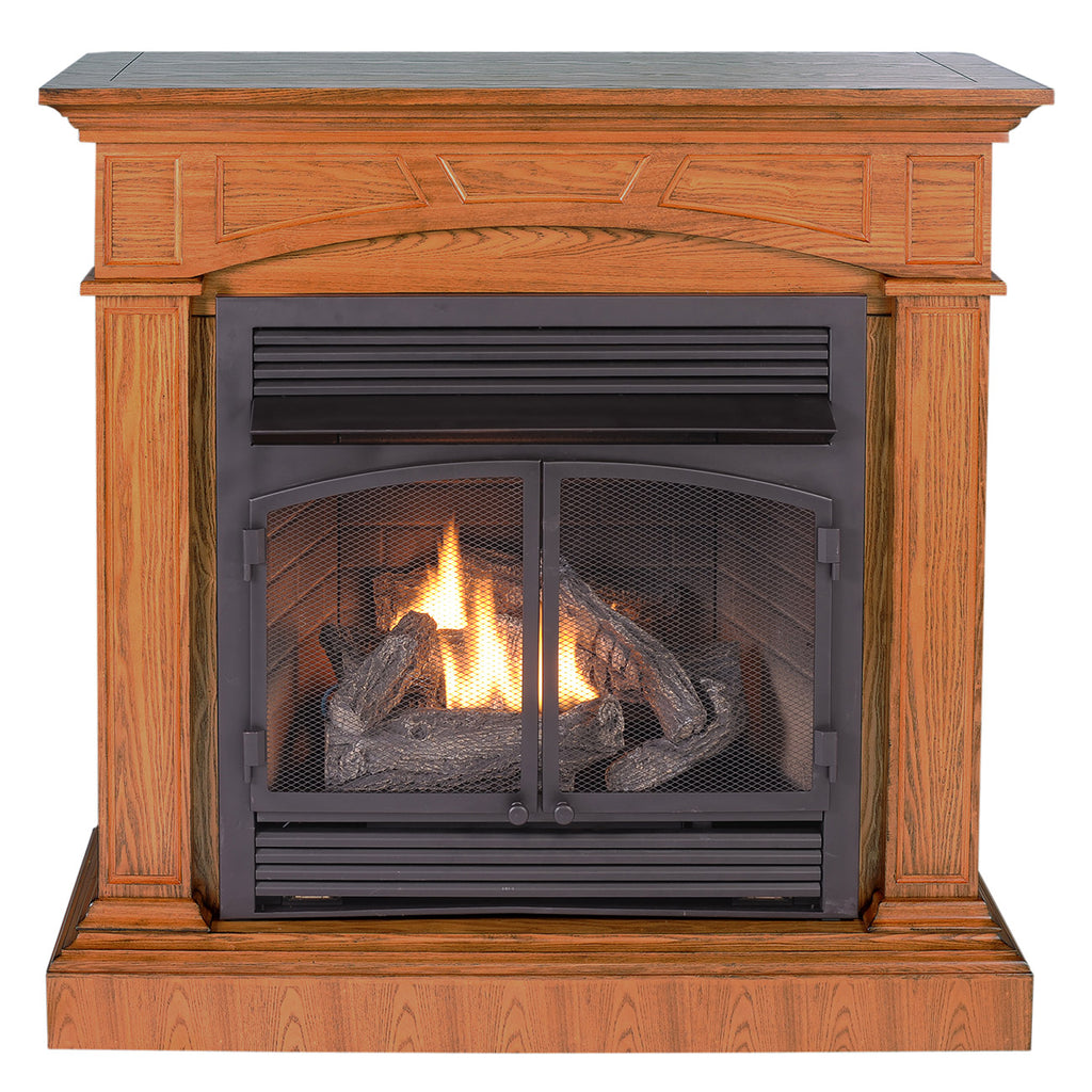 USAProcom-ProCom Dual Fuel Vent Free Gas Fireplace System - 32,000 BTU, T-Stat Control, Medium Oak Finish - Model# FBD400TCC-M-MO-ProCom Heating