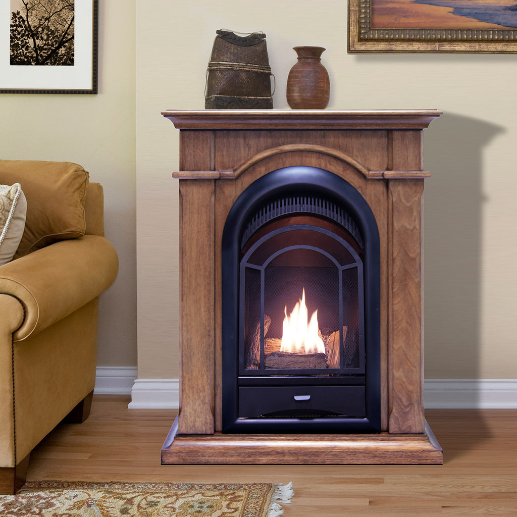USAProcom-ProCom Dual Fuel Vent Free Gas Fireplace System With Corner Combo Mantel - Toasted Almond Finish - 15,000 BTU - Model# PCS150T-A-TA-ProCom Heating