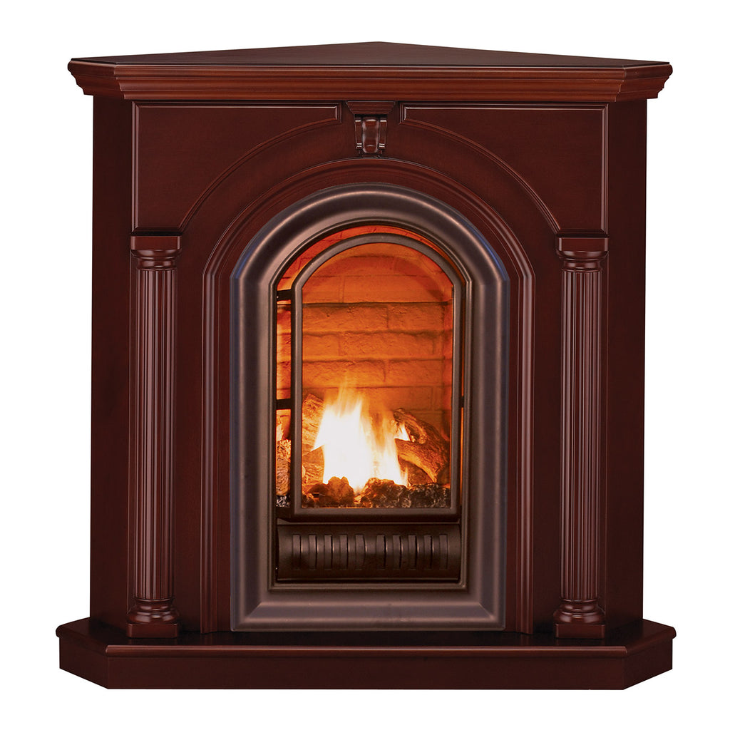 USAProcom-HearthSense Fireplace Corner Mantel for ANI/ALI Series Fireplace Inserts, Cherry - Model# AFC-C-Floor Mantel and Base